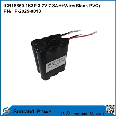 بطارية ICR18650 1S3P 3.7V 7.8AH + سلك (PVC أسود)
