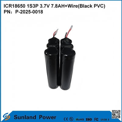 بطارية ICR18650 1S3P 3.7V 7.8AH + سلك (PVC أسود)