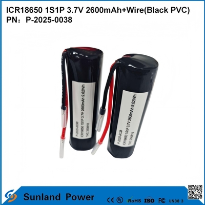 ICR18650 1S1P 3.7V 2600mAh + سلك ((أسود PVC) البطارية