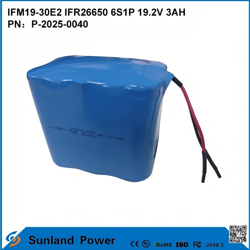بطارية LiFePO₄ IFM19-30E2 IFR26650 6S1P 19.2V 3AH المستخدمة في أنظمة تخزين الطاقة، والأدوات الكهربائية