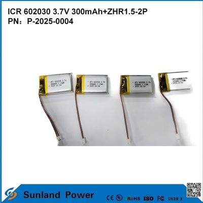 602030 3.7V 300mAh + ZHR1.5-2P بطارية من تصميم رقيق للغاية متوافقية مرنة لمختلف الأجهزة الذكية الصغيرة سماعات الأذن بلوتوث الأجهزة القابلة للارتداء والمعدات الطبية المحمولة