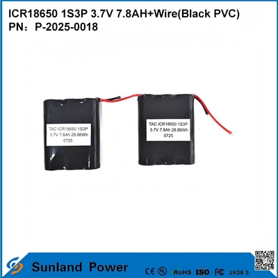 بطارية ICR18650 1S3P 3.7V 7.8AH + سلك (PVC أسود)
