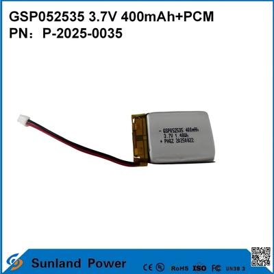 GSP052535 بطارية 3.7 فولت 400 مللي أمبير + PCM تستخدم في أجهزة الراديو ثنائية الاتجاه المدمجة، ومسجلات الصوت، وأجهزة تتبع نظام تحديد المواقع العالمي (GPS) الصغيرة، والأقلام الذكية، والأجهزة المماثلة