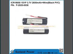 ICR18650 1S1P 3.7V 2600MAH + كابل (PVC أسود) بطارية